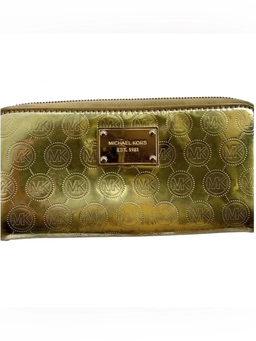 Michael Kors Gold metallic leather Jet Set Zip Around Wallet